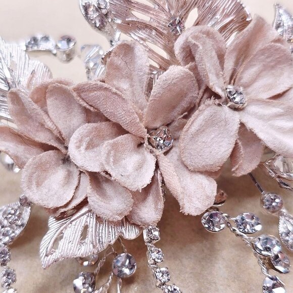 Flowers and Leaves Rhinestone Crystal Hair Clip Formal Bridal Accessory - Picture 6 of 14